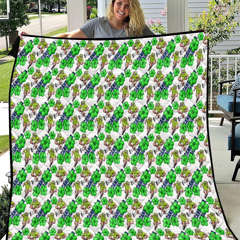 Canberra Raiders Quilt Tropical Hibiscus Floral Seamless Rugby Mascot