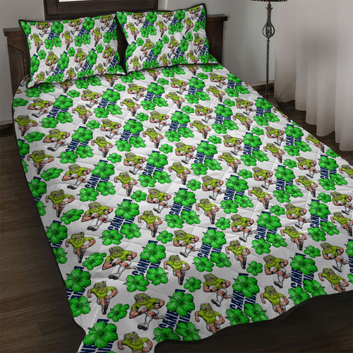 Canberra Raiders Quilt Bed Set Tropical Hibiscus Floral Seamless Rugby Mascot