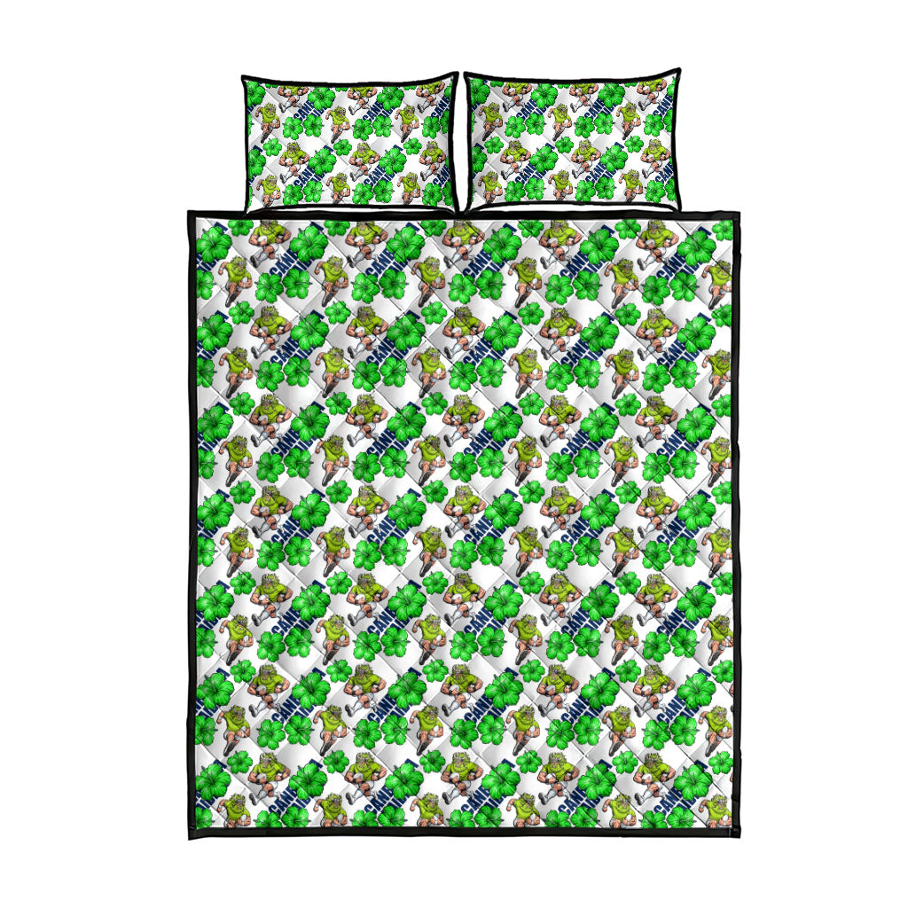 Canberra Raiders Quilt Bed Set Tropical Hibiscus Floral Seamless Rugby Mascot