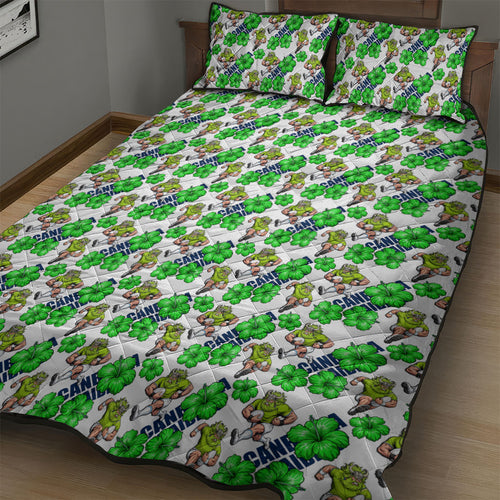 Canberra Raiders Quilt Bed Set Tropical Hibiscus Floral Seamless Rugby Mascot
