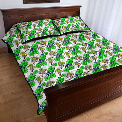 Canberra Raiders Quilt Bed Set Tropical Hibiscus Floral Seamless Rugby Mascot