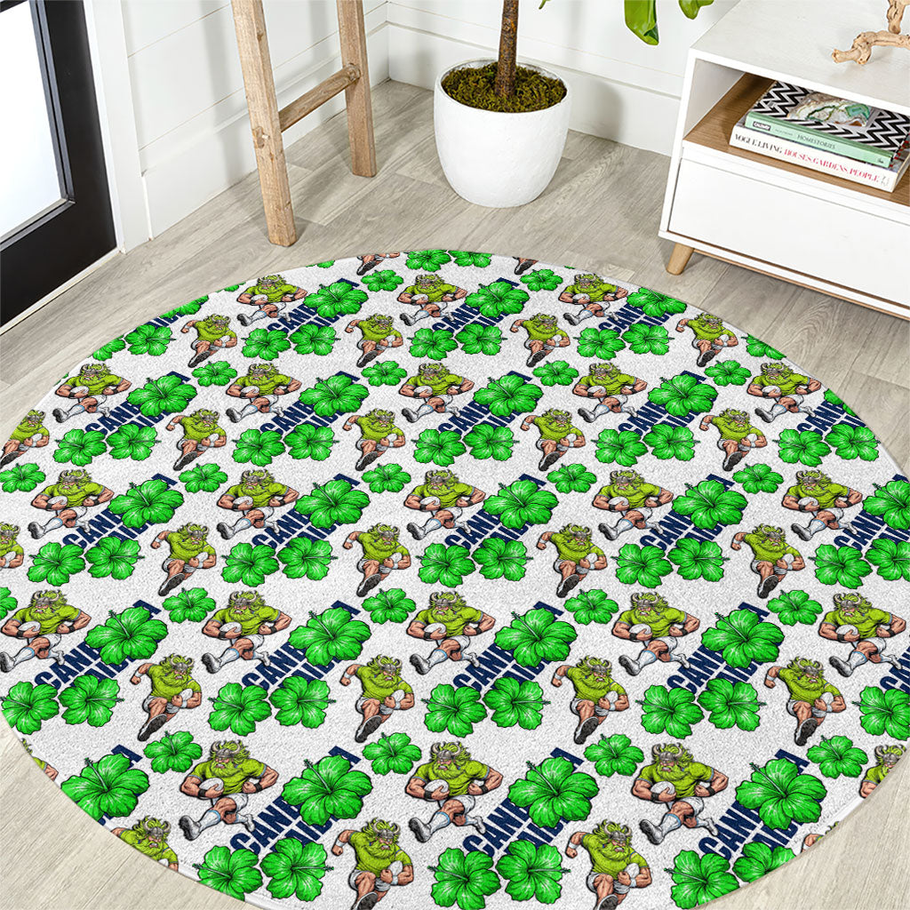 Canberra Raiders Round Carpet Tropical Hibiscus Floral Seamless Rugby Mascot