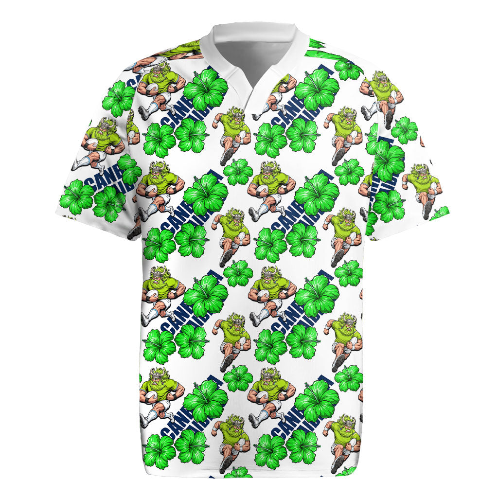 Canberra Raiders Rugby Jersey Tropical Hibiscus Floral Seamless Rugby Mascot