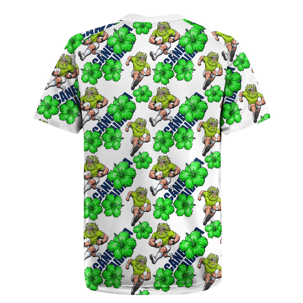 Canberra Raiders Rugby Jersey Tropical Hibiscus Floral Seamless Rugby Mascot