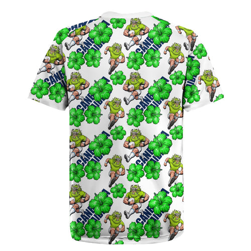 Canberra Raiders Rugby Jersey Tropical Hibiscus Floral Seamless Rugby Mascot