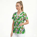 Canberra Raiders Scrub Top Tropical Hibiscus Floral Seamless Rugby Mascot