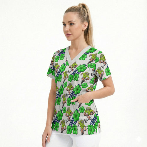 Canberra Raiders Scrub Top Tropical Hibiscus Floral Seamless Rugby Mascot