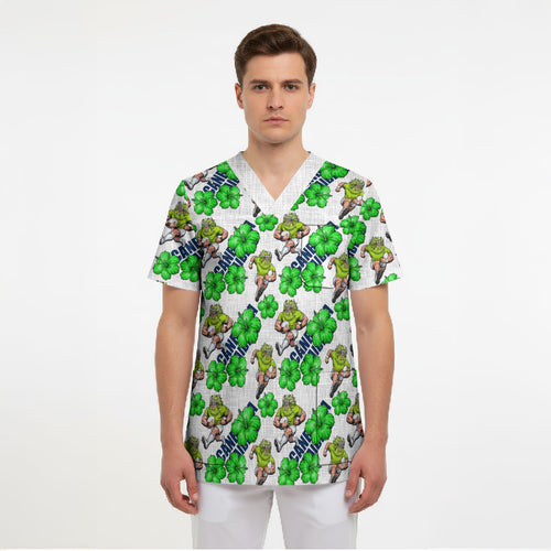 Canberra Raiders Scrub Top Tropical Hibiscus Floral Seamless Rugby Mascot