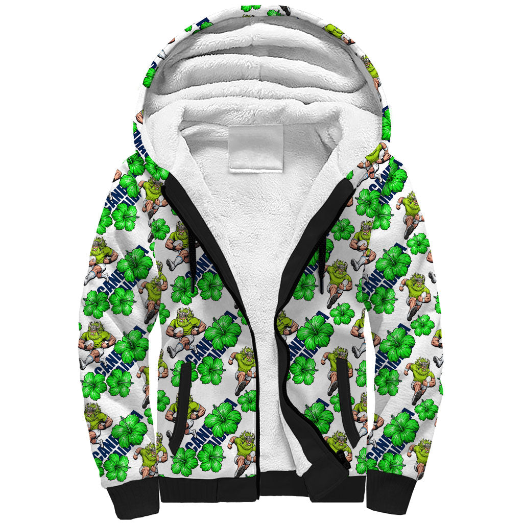Canberra Raiders Sherpa Hoodie Tropical Hibiscus Floral Seamless Rugby Mascot