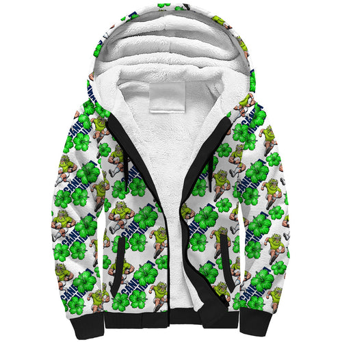 Canberra Raiders Sherpa Hoodie Tropical Hibiscus Floral Seamless Rugby Mascot