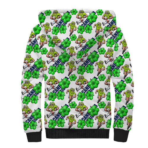 Canberra Raiders Sherpa Hoodie Tropical Hibiscus Floral Seamless Rugby Mascot