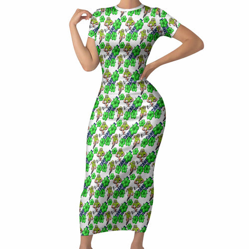 Canberra Raiders Short Sleeve Bodycon Dress Tropical Hibiscus Floral Seamless Rugby Mascot