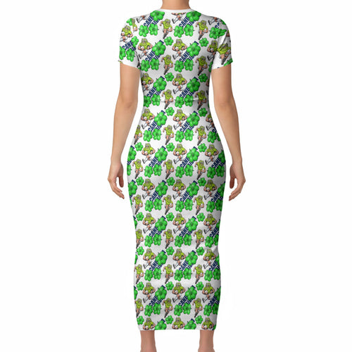 Canberra Raiders Short Sleeve Bodycon Dress Tropical Hibiscus Floral Seamless Rugby Mascot