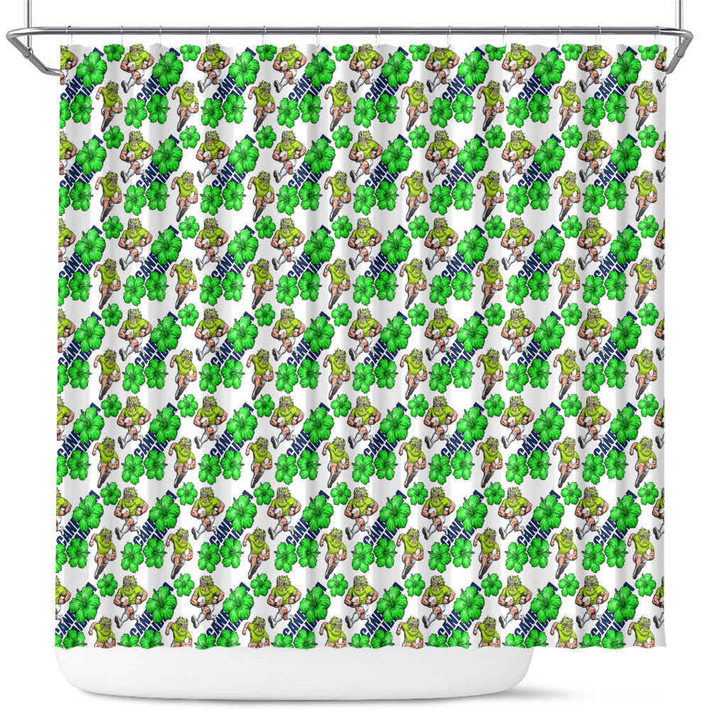 Canberra Raiders Shower Curtain Tropical Hibiscus Floral Seamless Rugby Mascot