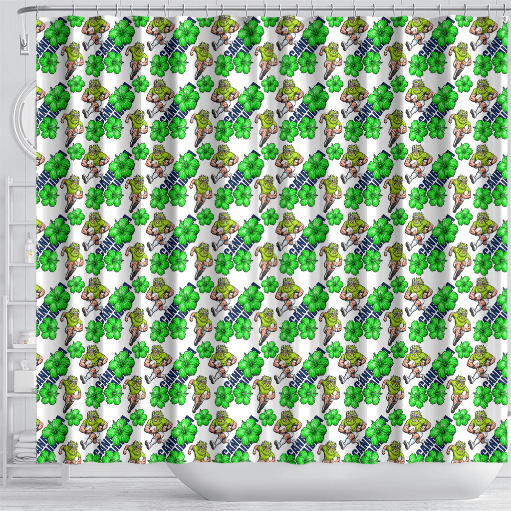 Canberra Raiders Shower Curtain Tropical Hibiscus Floral Seamless Rugby Mascot