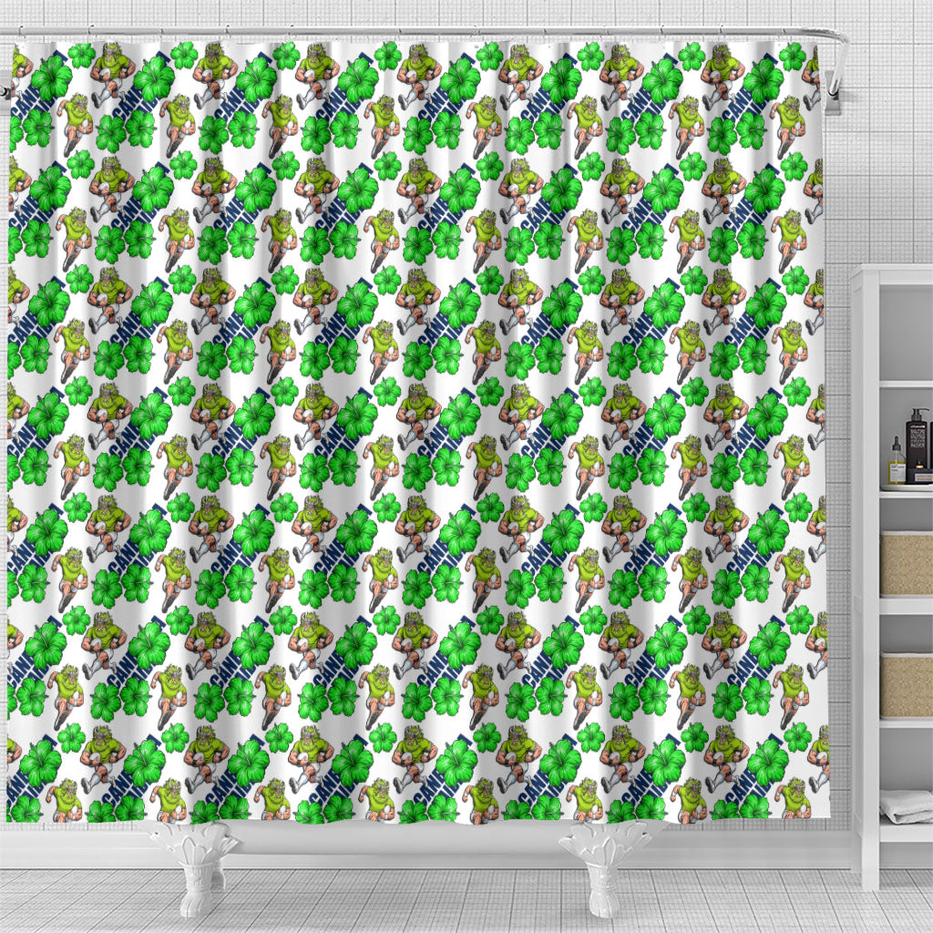 Canberra Raiders Shower Curtain Tropical Hibiscus Floral Seamless Rugby Mascot