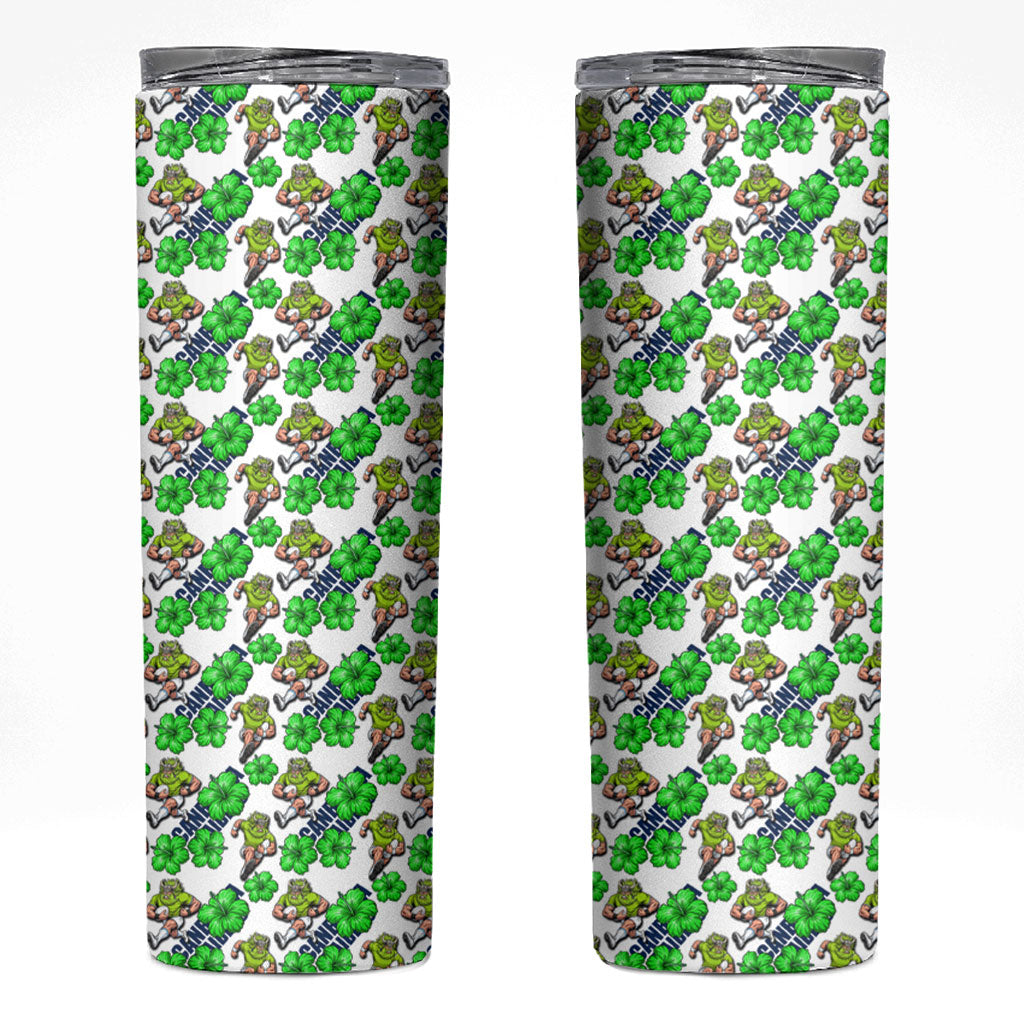 Canberra Raiders Skinny Tumbler Tropical Hibiscus Floral Seamless Rugby Mascot