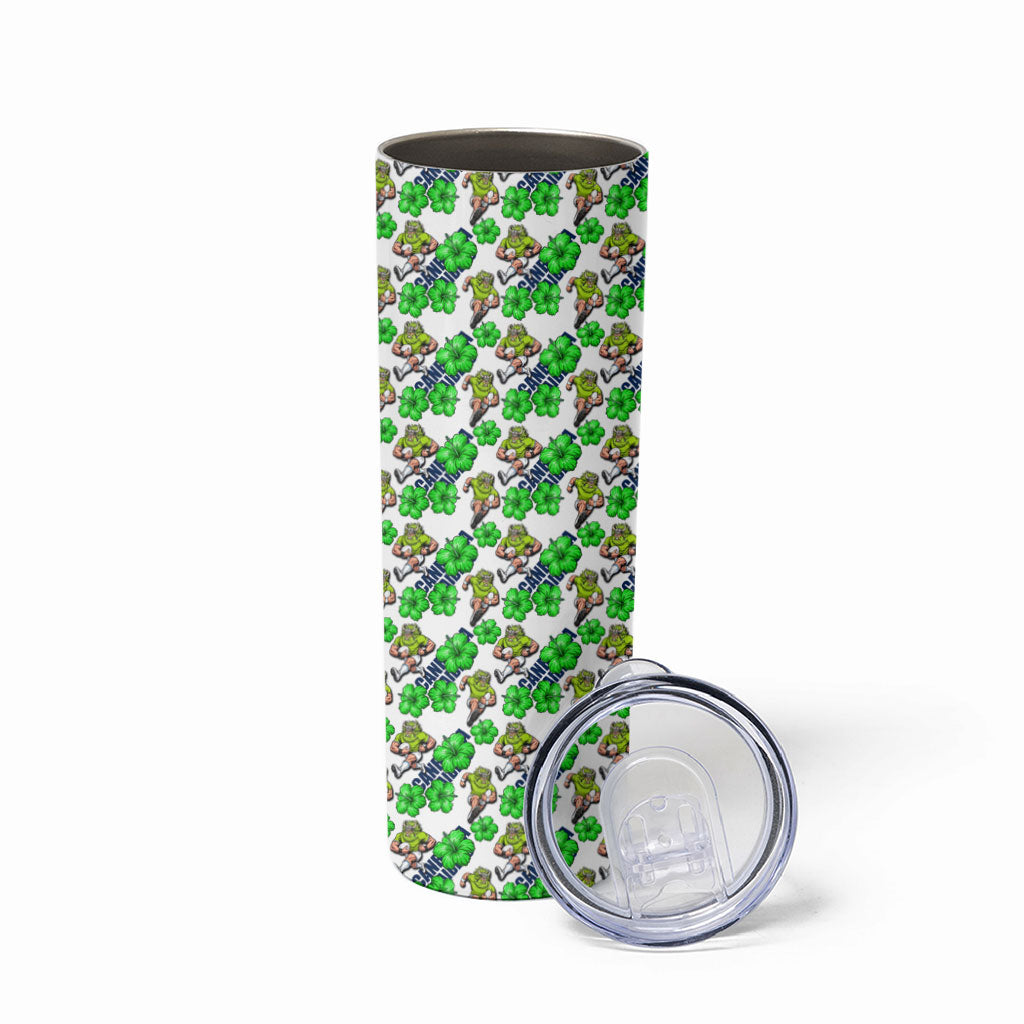 Canberra Raiders Skinny Tumbler Tropical Hibiscus Floral Seamless Rugby Mascot