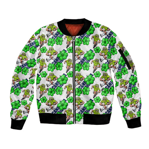 Canberra Raiders Sleeve Zip Bomber Jacket Tropical Hibiscus Floral Seamless Rugby Mascot