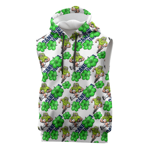 Canberra Raiders Sleeveless Hoodie Tropical Hibiscus Floral Seamless Rugby Mascot