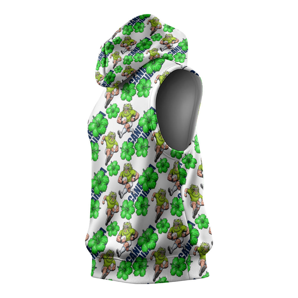 Canberra Raiders Sleeveless Hoodie Tropical Hibiscus Floral Seamless Rugby Mascot