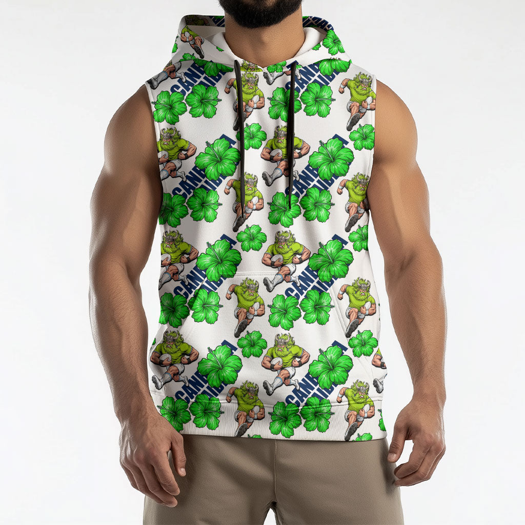 Canberra Raiders Sleeveless Hoodie Tropical Hibiscus Floral Seamless Rugby Mascot