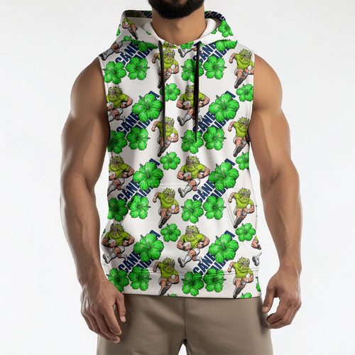 Canberra Raiders Sleeveless Hoodie Tropical Hibiscus Floral Seamless Rugby Mascot