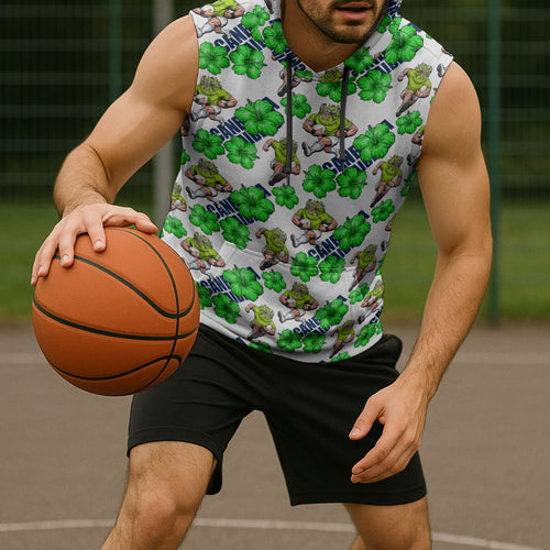 Canberra Raiders Sleeveless Hoodie Tropical Hibiscus Floral Seamless Rugby Mascot