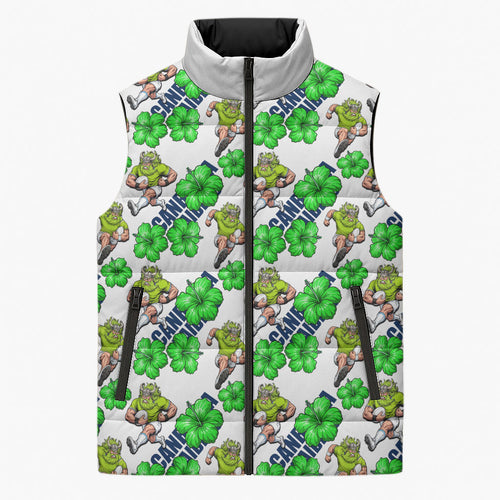 Canberra Raiders Sleeveless Puffer Jacket Tropical Hibiscus Floral Seamless Rugby Mascot