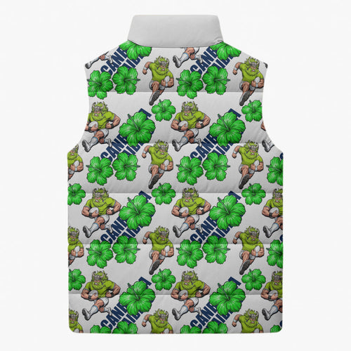 Canberra Raiders Sleeveless Puffer Jacket Tropical Hibiscus Floral Seamless Rugby Mascot