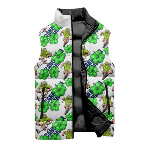 Canberra Raiders Sleeveless Puffer Jacket Tropical Hibiscus Floral Seamless Rugby Mascot