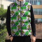 Canberra Raiders Sleeveless Puffer Jacket Tropical Hibiscus Floral Seamless Rugby Mascot