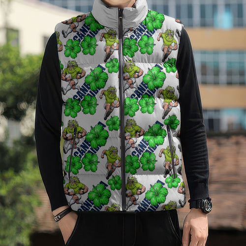 Canberra Raiders Sleeveless Puffer Jacket Tropical Hibiscus Floral Seamless Rugby Mascot