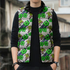Canberra Raiders Sleeveless Puffer Jacket Tropical Hibiscus Floral Seamless Rugby Mascot
