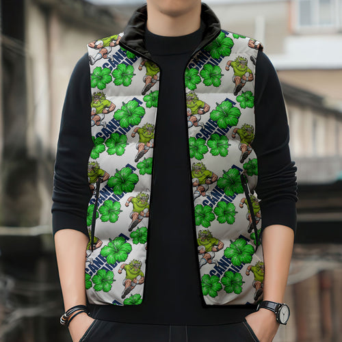 Canberra Raiders Sleeveless Puffer Jacket Tropical Hibiscus Floral Seamless Rugby Mascot