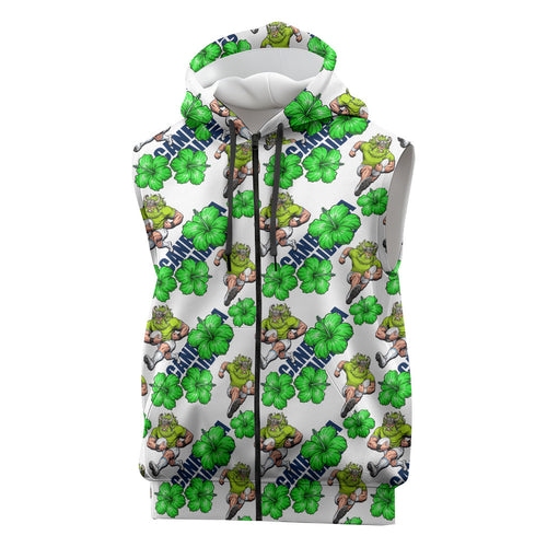 Canberra Raiders Sleeveless Zip Hoodie Tropical Hibiscus Floral Seamless Rugby Mascot