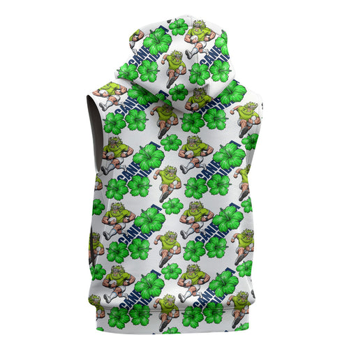 Canberra Raiders Sleeveless Zip Hoodie Tropical Hibiscus Floral Seamless Rugby Mascot