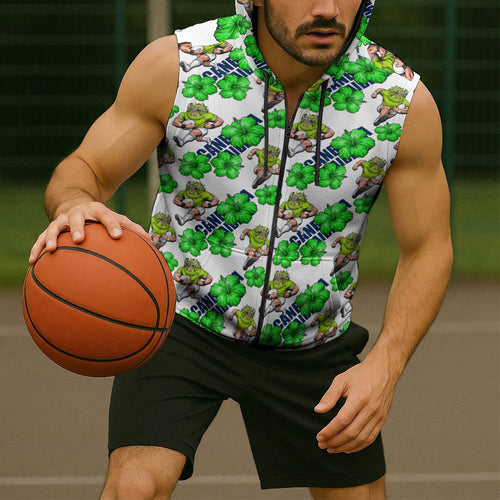 Canberra Raiders Sleeveless Zip Hoodie Tropical Hibiscus Floral Seamless Rugby Mascot