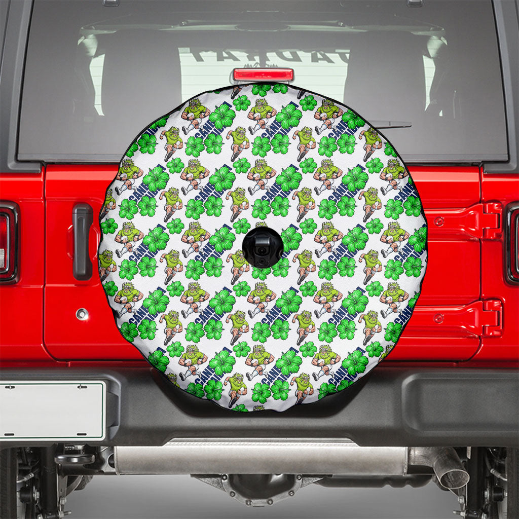Canberra Raiders Spare Tire Cover Tropical Hibiscus Floral Seamless Rugby Mascot