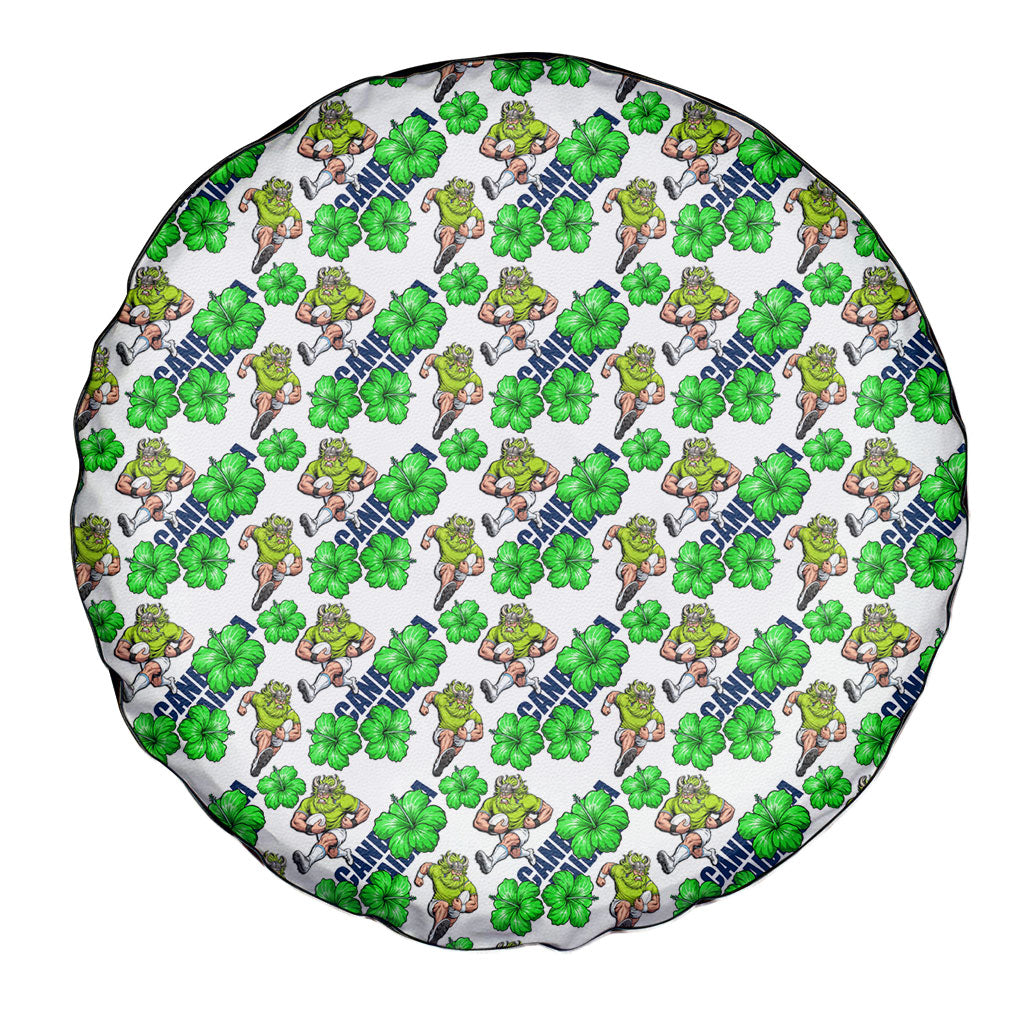 Canberra Raiders Spare Tire Cover Tropical Hibiscus Floral Seamless Rugby Mascot