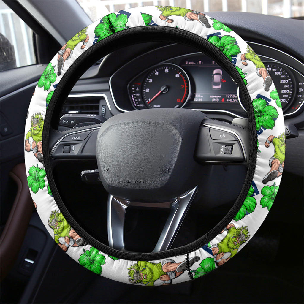 Canberra Raiders Steering Wheel Cover Tropical Hibiscus Floral Seamless Rugby Mascot