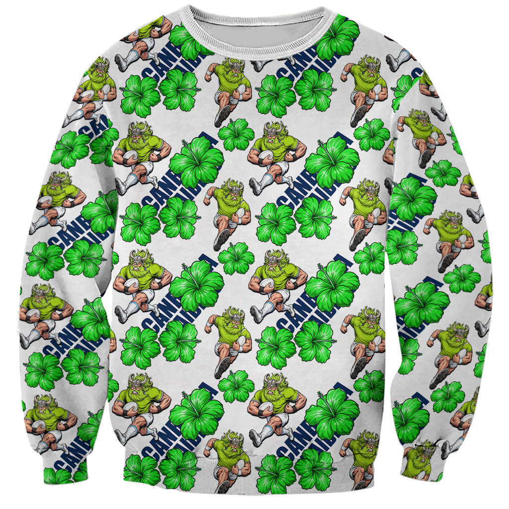 Canberra Raiders Sweatshirt Tropical Hibiscus Floral Seamless Rugby Mascot