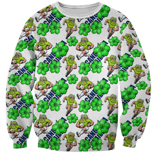 Canberra Raiders Sweatshirt Tropical Hibiscus Floral Seamless Rugby Mascot