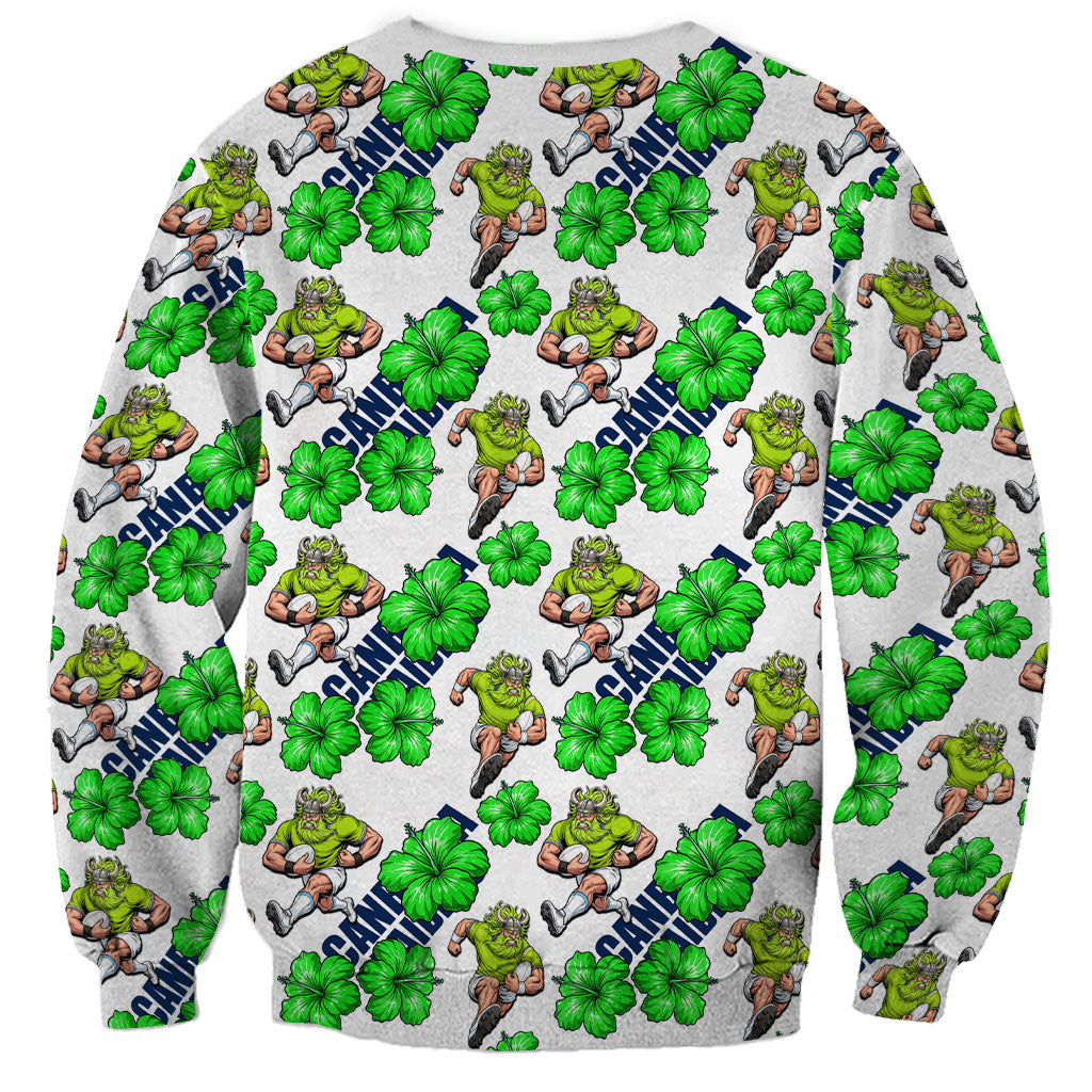 Canberra Raiders Sweatshirt Tropical Hibiscus Floral Seamless Rugby Mascot