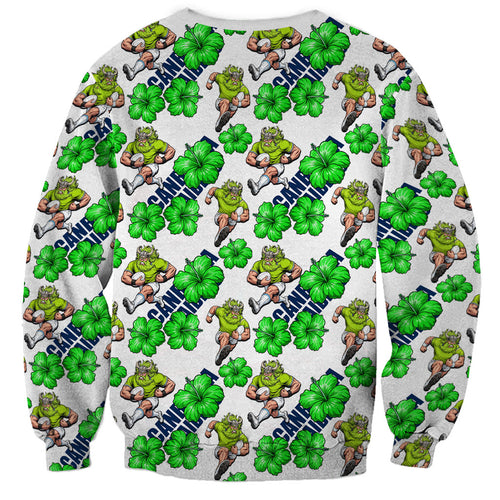 Canberra Raiders Sweatshirt Tropical Hibiscus Floral Seamless Rugby Mascot