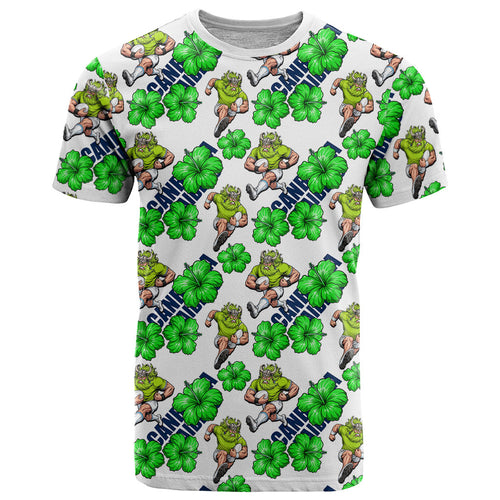 Canberra Raiders T Shirt Tropical Hibiscus Floral Seamless Rugby Mascot