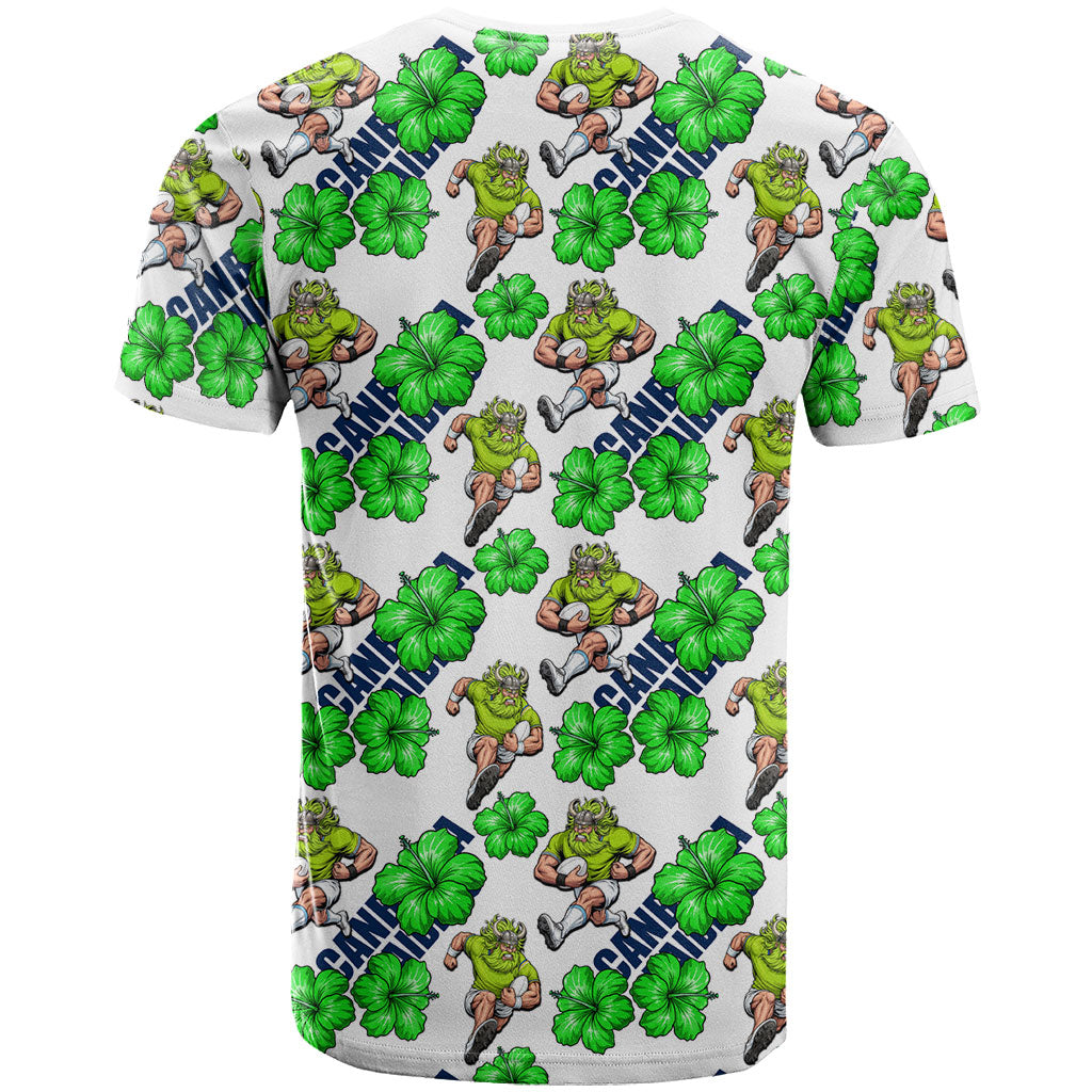 Canberra Raiders T Shirt Tropical Hibiscus Floral Seamless Rugby Mascot
