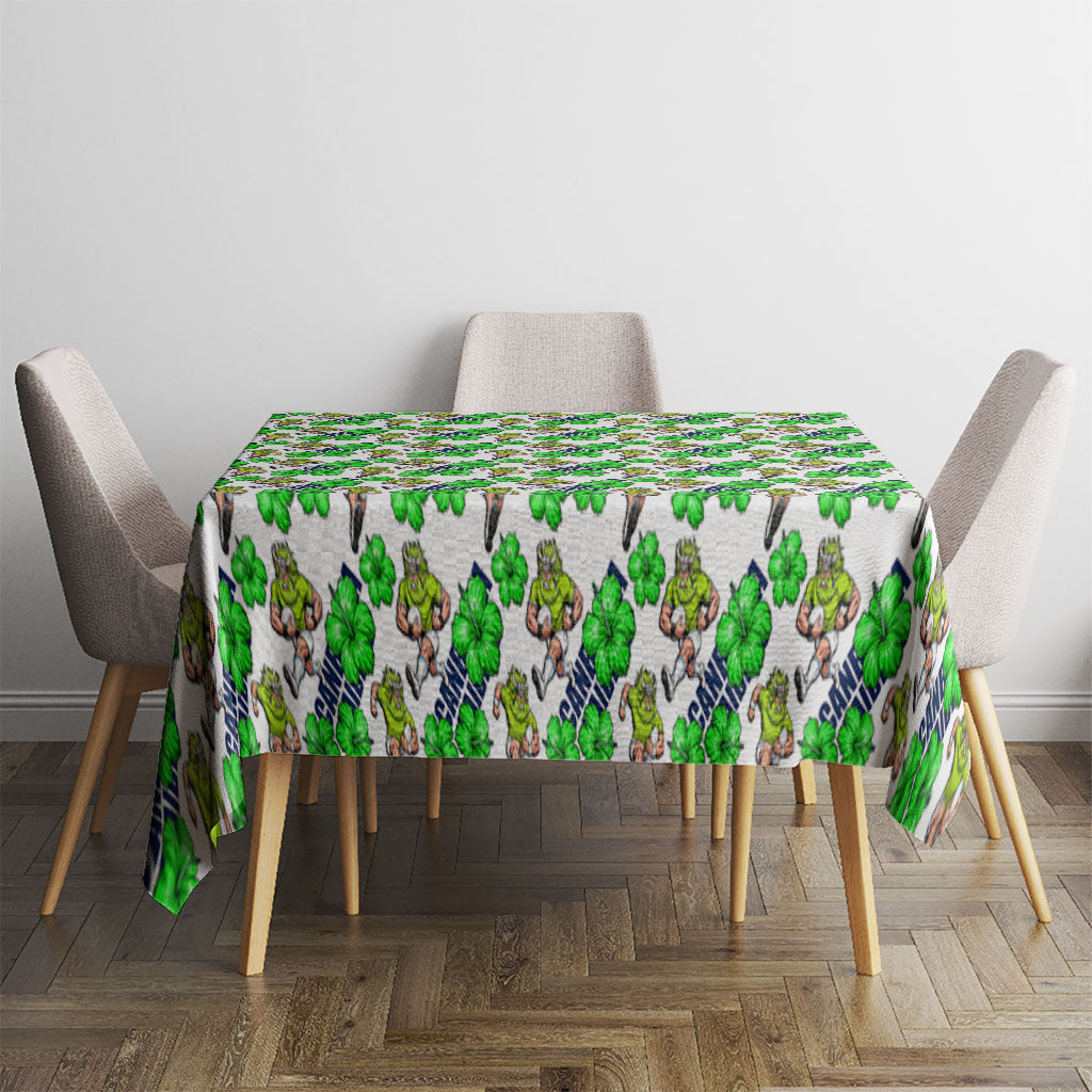 Canberra Raiders Tablecloth Tropical Hibiscus Floral Seamless Rugby Mascot