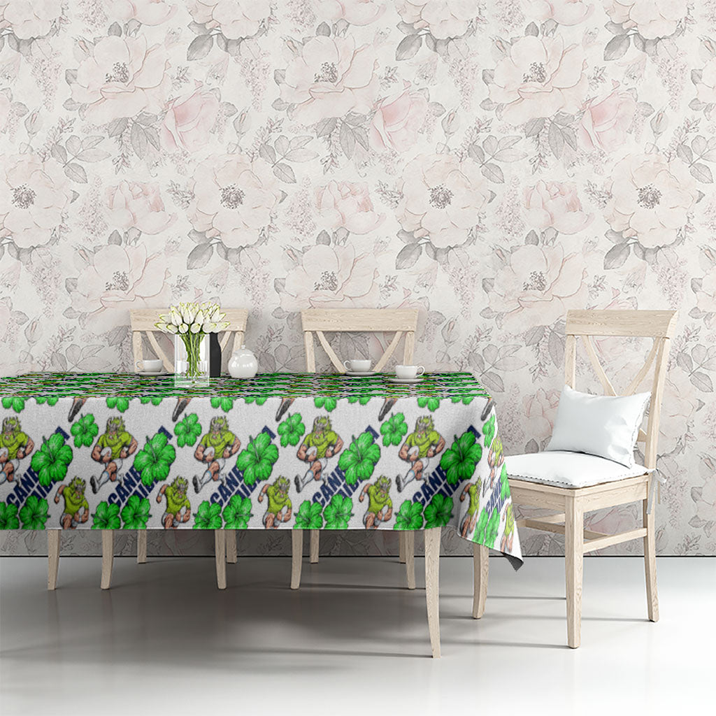 Canberra Raiders Tablecloth Tropical Hibiscus Floral Seamless Rugby Mascot