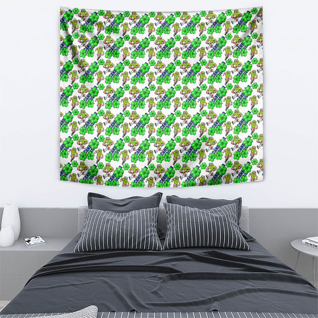 Canberra Raiders Tapestry Tropical Hibiscus Floral Seamless Rugby Mascot